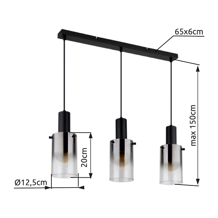 Globo - Luster na sajli 3xE27/40W/230V crno