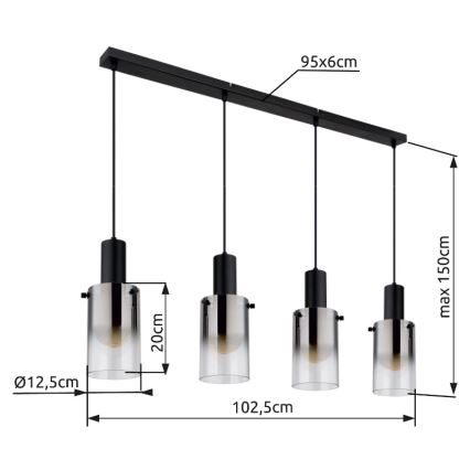 Globo - Luster na sajli 4xE27/40W/230V crno