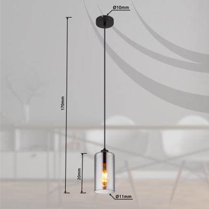 Globo - Luster na sajli 1xE27/25W/230V pr. 11 cm crno