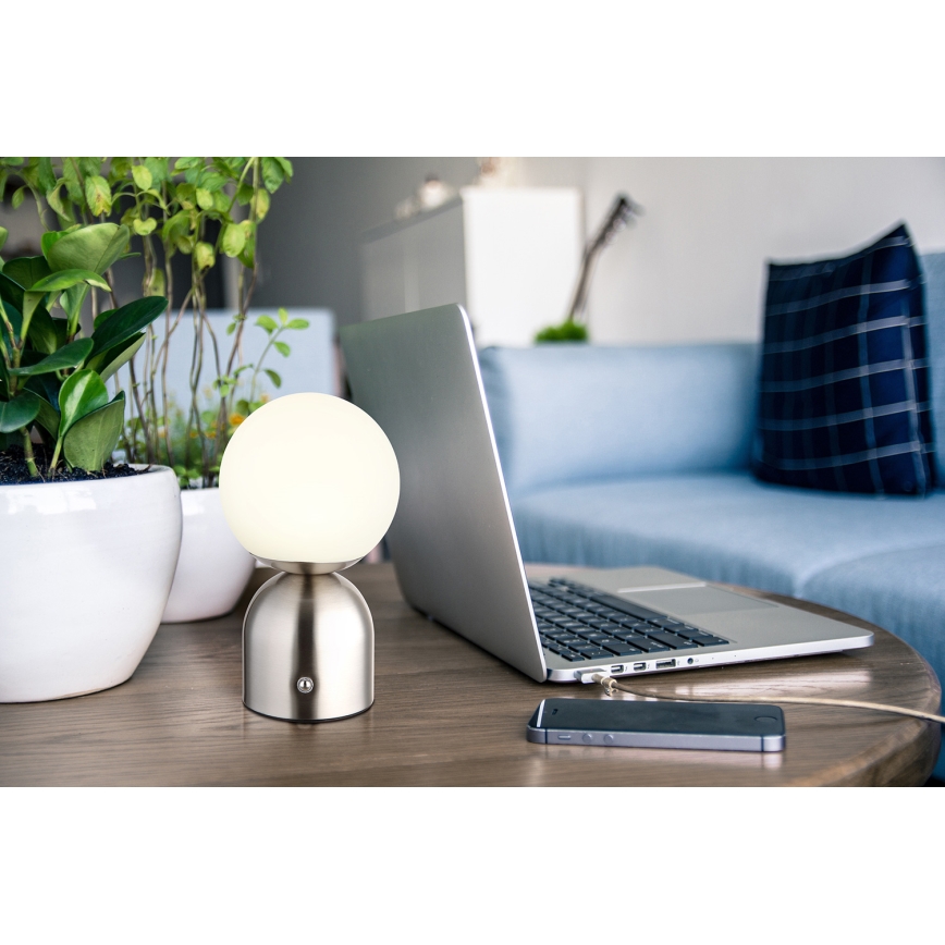 Globo - LED Prigušiva stona lampa na dodir LED/2,5W/3,7V 2700K/4000K/6500K 1800 mAh USB mat krom