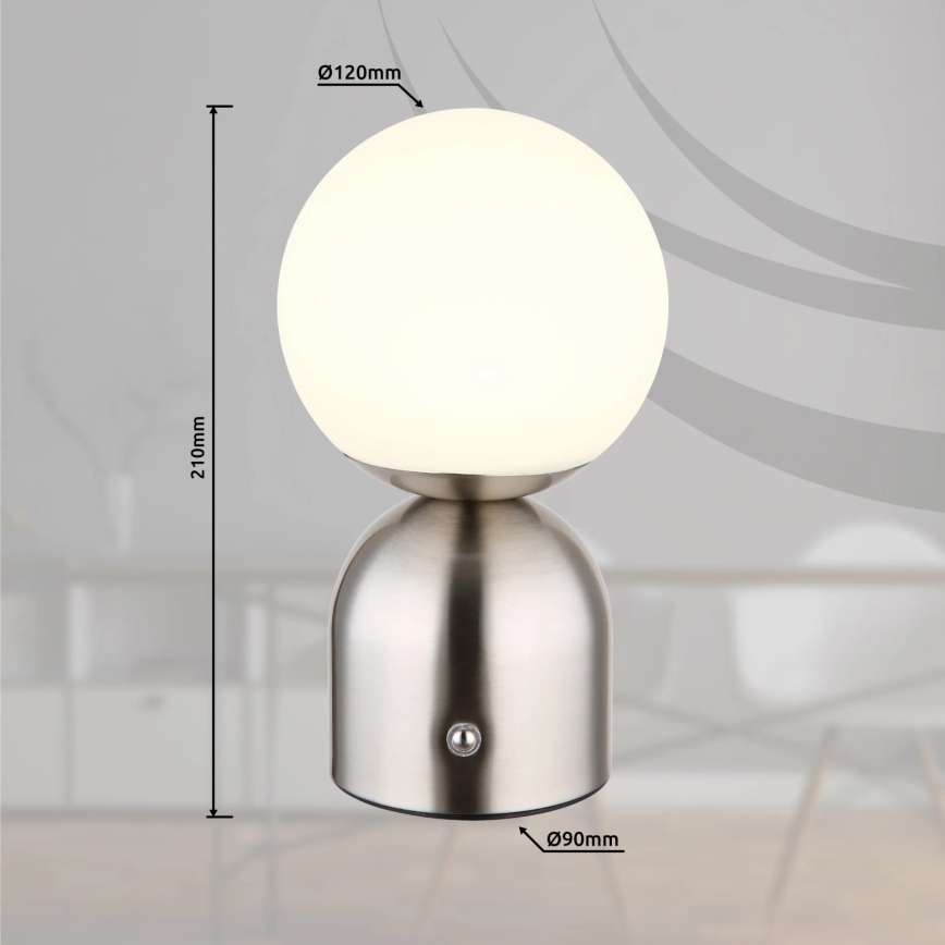 Globo - LED Prigušiva stona lampa na dodir LED/2,5W/3,7V 2700K/4000K/6500K 1800 mAh USB mat krom