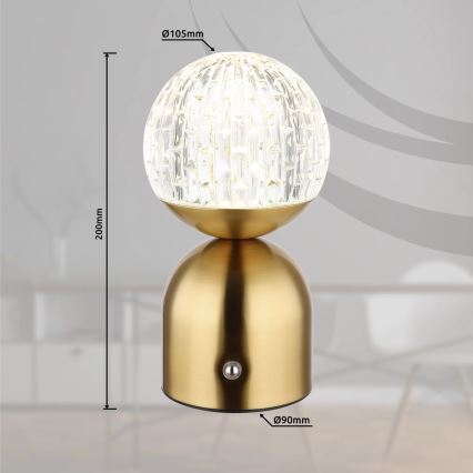 Globo - LED Prigušiva stona lampa na dodir LED/2,5W/3,7V 2700/4000/6500K 1800 mAh USB mesing