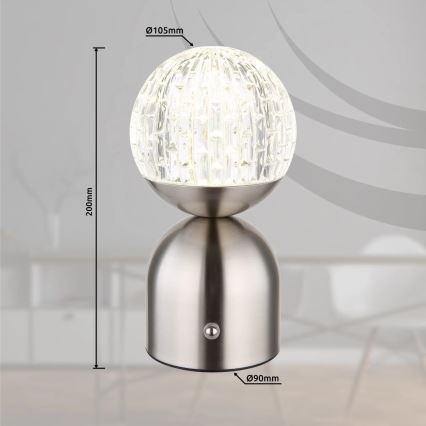 Globo - LED Prigušiva stona lampa na dodir LED/2,5W/3,7V 2700/4000/6500K 1800 mAh USB mat krom
