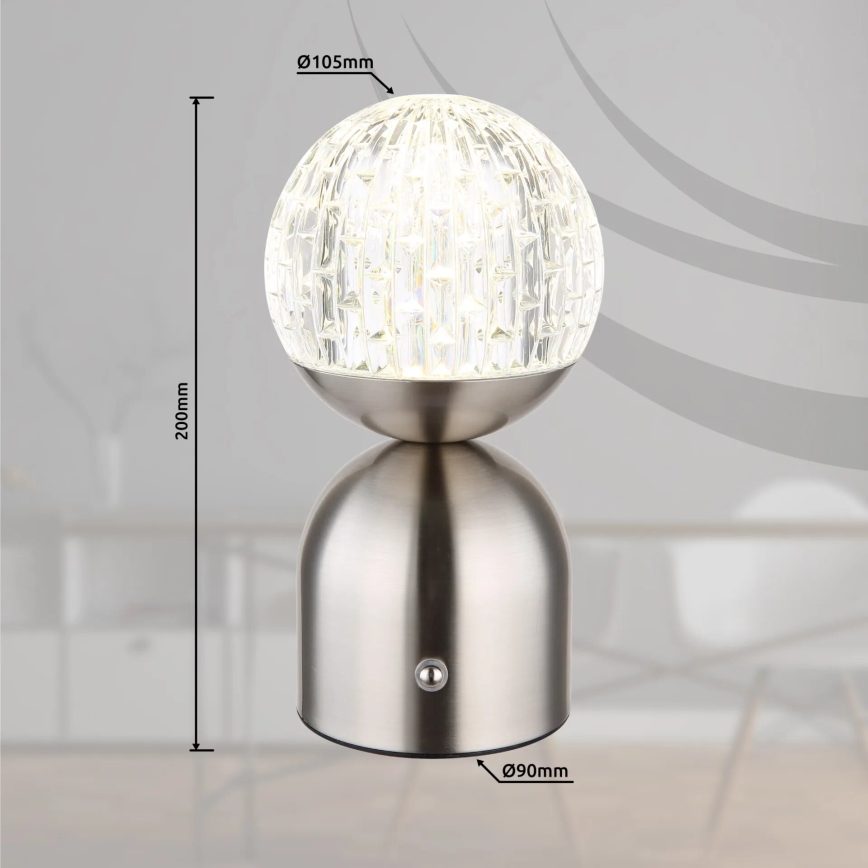 Globo - LED Prigušiva stona lampa na dodir LED/2,5W/3,7V 2700/4000/6500K 1800 mAh USB mat krom