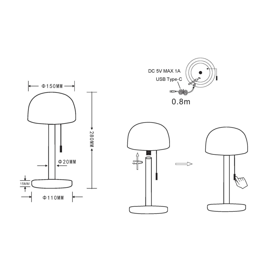 Globo - LED Punjiva stona lampa LED/1,5W/3,7V 3000/4200/6000K 1800mAh mesing