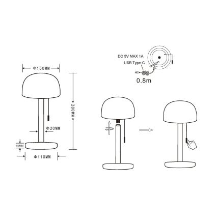 Globo - LED Punjiva stona lampa LED/1,5W/3,7V 3000/4200/6000K 1800mAh crno