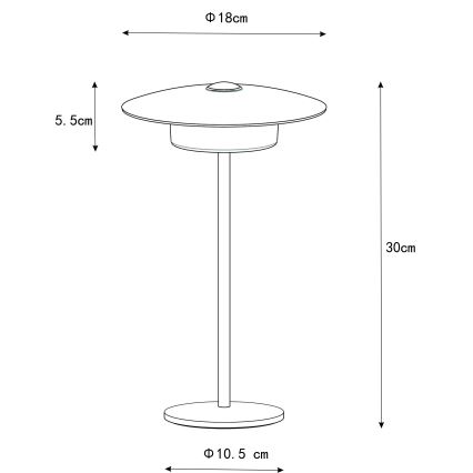 Globo - LED Vanjska punjiva dodirna stona lampa LED/3W/3,7V 1800/2700/3000K IP44 1800 mAh crno