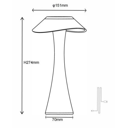 Globo - LED Prigušiva punjiva stona lampa LED/2,5W/3,7V 1200mAh 2700K/4500K/6500K zlatna