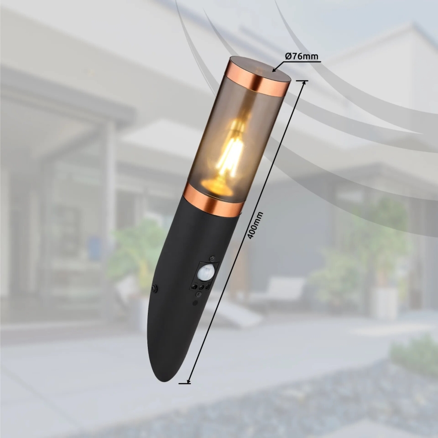 Globo - Spoljašnja zidna lampa sa senzorom 1xE27/15W/230V IP44 crno/bakreno