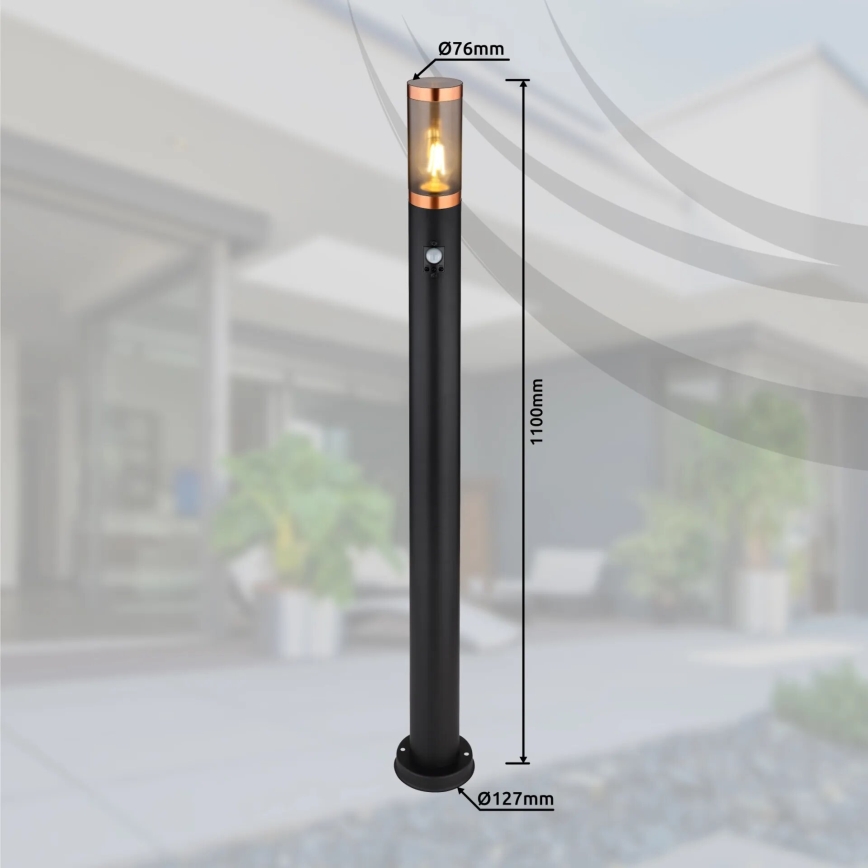 Globo - Spoljašnja lampa sa senzorom 1xE27/15W/230V IP44 110 cm crno/bakreno
