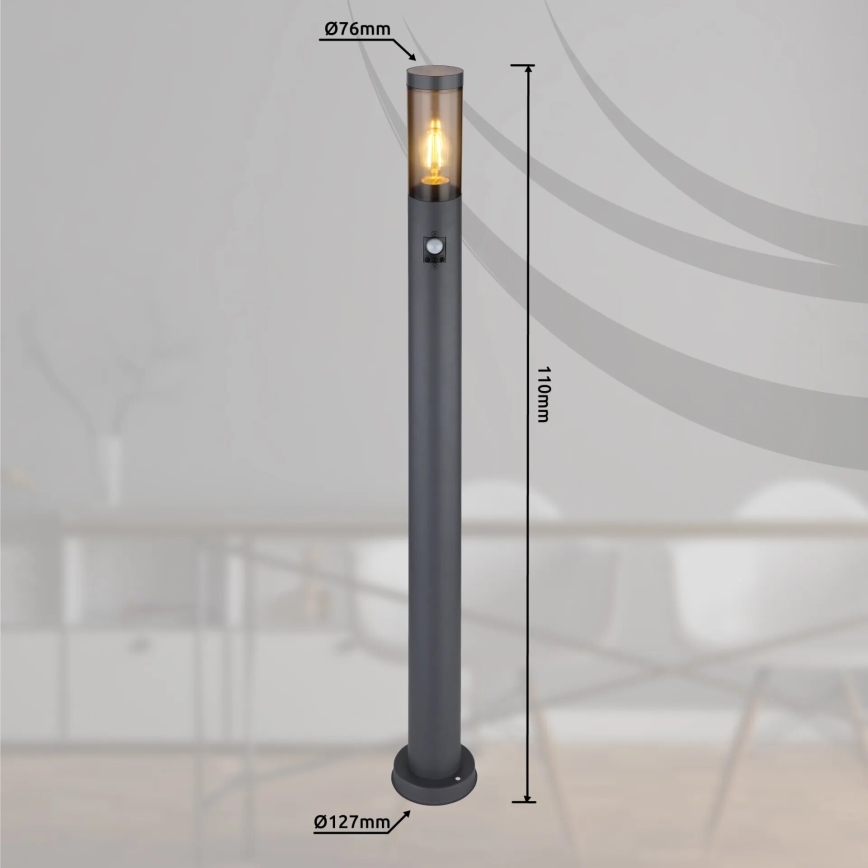 Globo - Spoljašnja lampa sa senzorom 1xE27/15W/230V IP44 110 cm crno