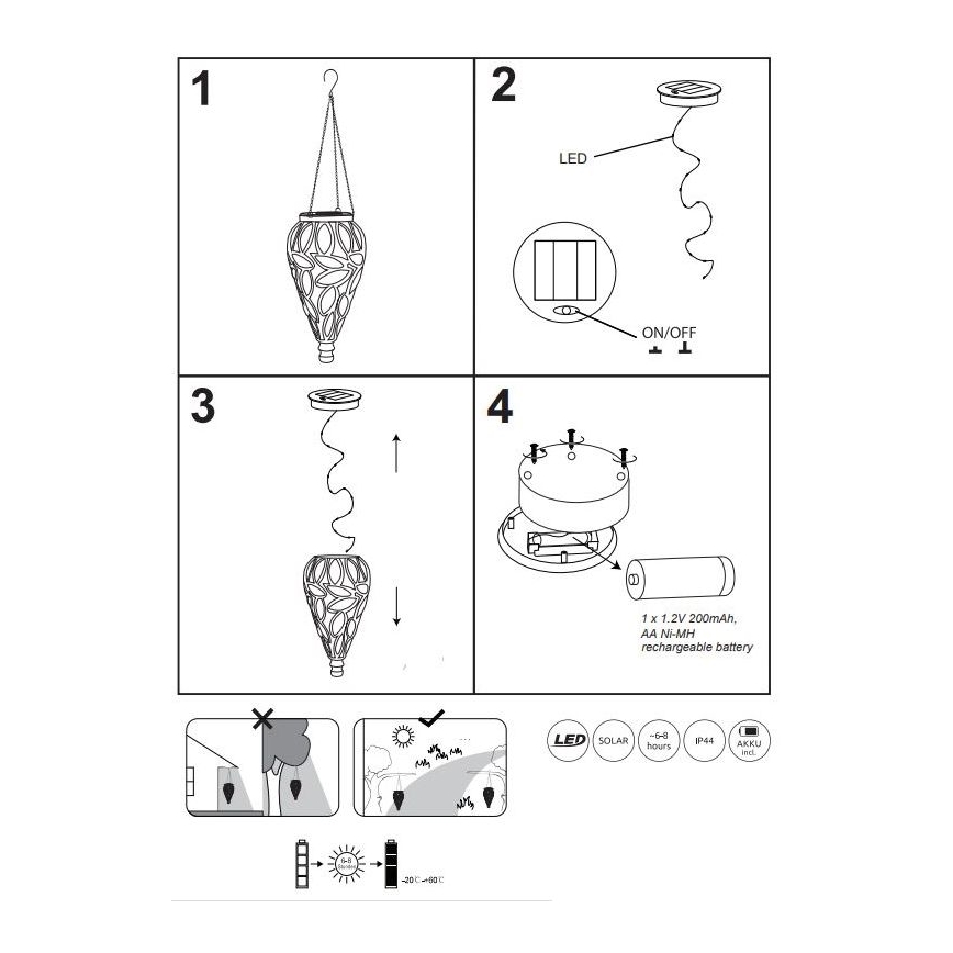 Globo - LED Solarno svetlo LED/0,9W/3,2V IP44 200 mAh prozirna