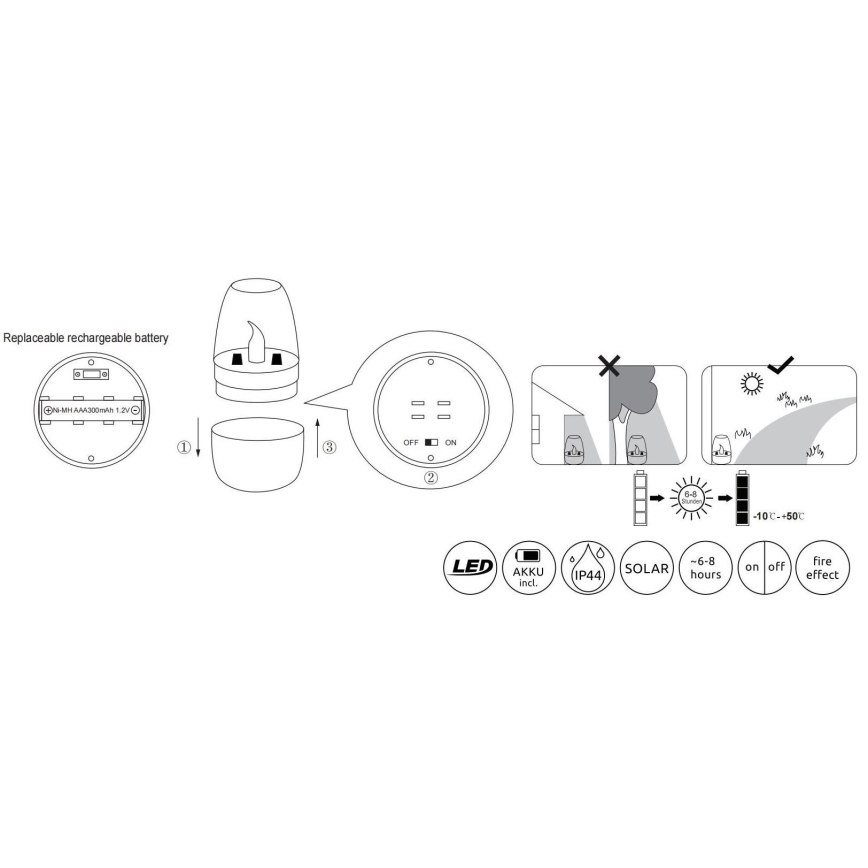 Globo - LED Solarno svetlo LED/0,02W/1,2V 1800K IP44 300 mAh