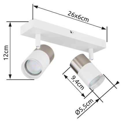 Globo - Reflektorska lampa 2xGU10/25W/230V bela/mat krom