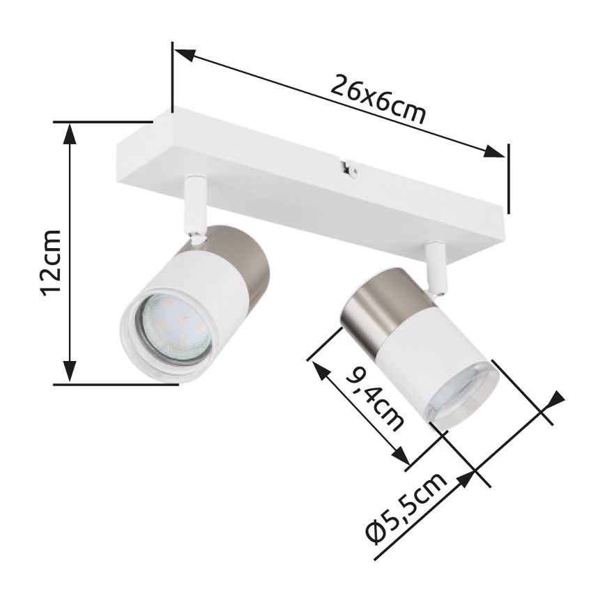 Globo - Reflektorska lampa 2xGU10/25W/230V bela/mat krom