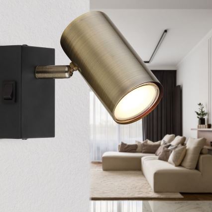 Globo - Zidna reflektorska lampa 1xGU10/25W/230V crno/mesing