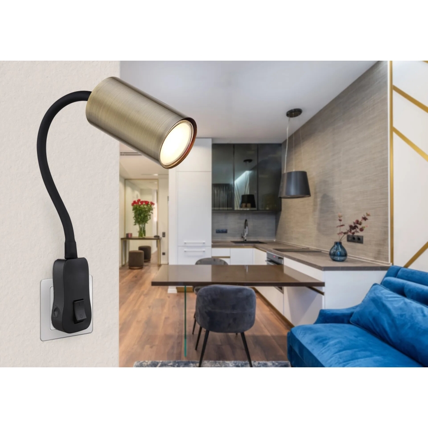 Globo - Zidna spot lampa za utičnicu 1xGU10/25W/230V crno/mesing