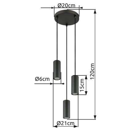 Globo - Luster na sajli 3xGU10/25W/230V crno