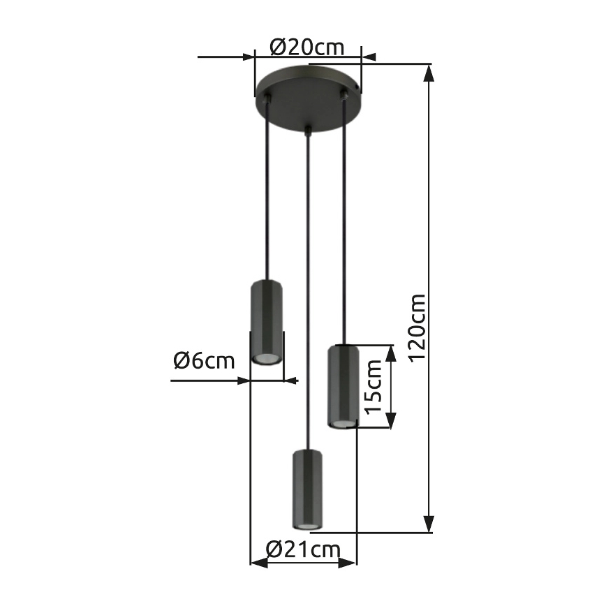 Globo - Luster na sajli 3xGU10/25W/230V crno