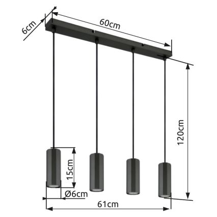 Globo - Luster na sajli 4xGU10/25W/230V crno