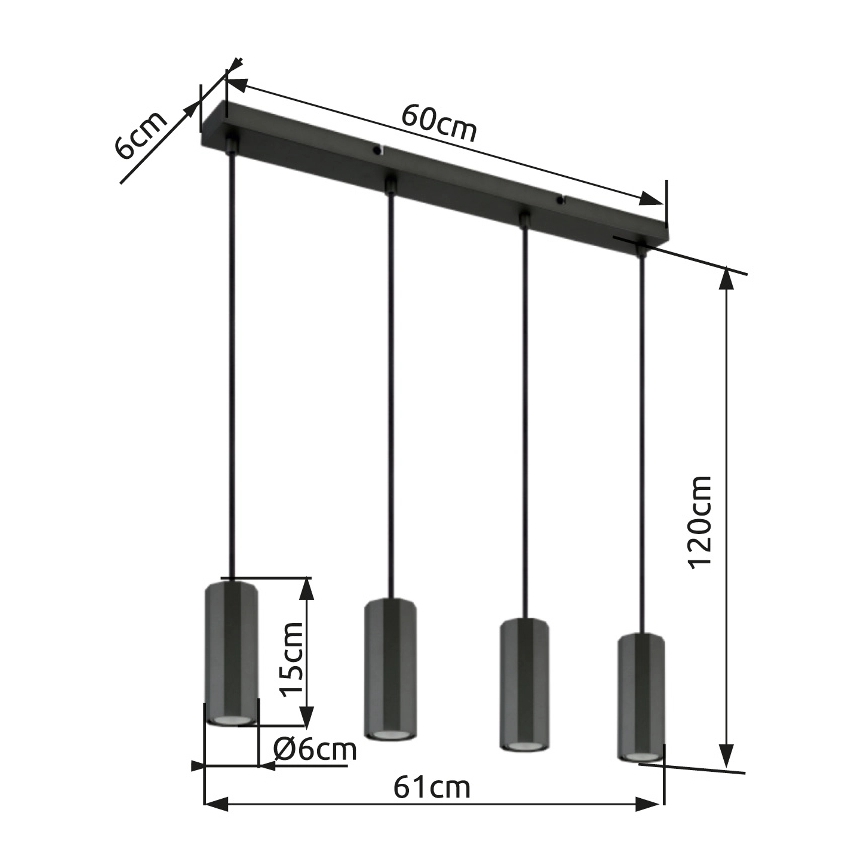 Globo - Luster na sajli 4xGU10/25W/230V crno