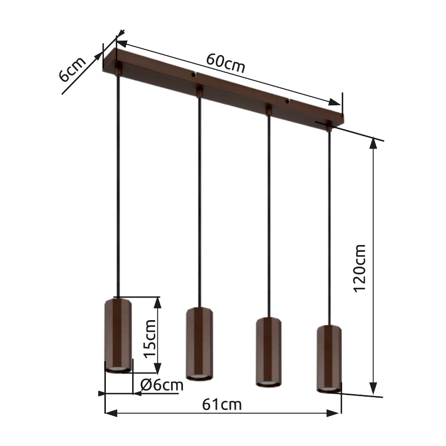 Globo - Luster na sajli 4xGU10/25W/230V braon