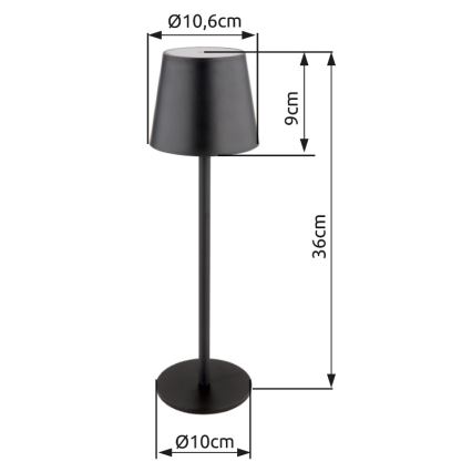 Globo - LED Prigušiva dodirna vanjska lampa LED/3W/3,7V IP44 1800 mAh USB crno