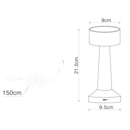 Globo - LED Prigušiva stona lampa na dodir LED/1W/3,7V 2700K/4000K/6500K 800 mAh USB crno