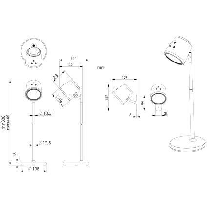 Globo - LED Prigušiva stona lampa na dodir 4u1 LED/6W/3,7V 3000K/4000K/6500K 1500 mAh USB crno