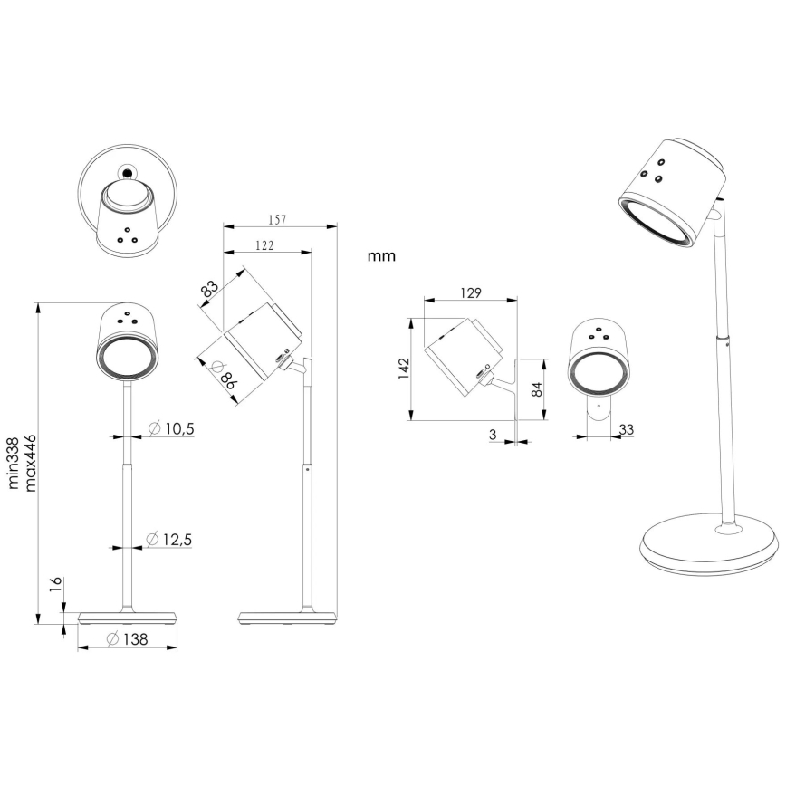 Globo - LED Prigušiva stona lampa na dodir 4u1 LED/6W/3,7V 3000K/4000K/6500K 1500 mAh USB crno