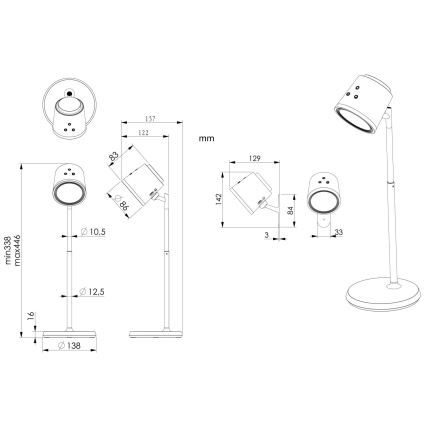 Globo - LED Prigušiva stona lampa na dodir 4u1 LED/6W/3,7V 3000K/4000K/6500K 1500 mAh USB bela