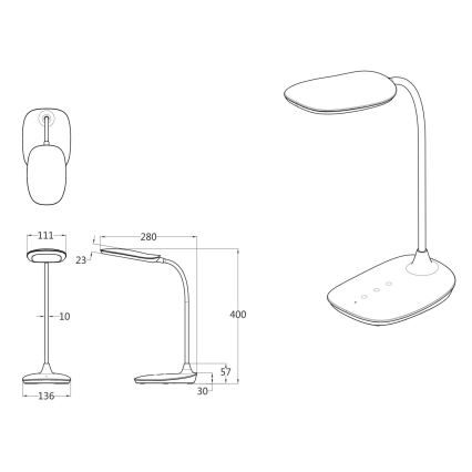 Globo - LED Prigušiva stona lampa na dodir LED/9W/230V 3000K/4000K/6500K CRI 90 crno
