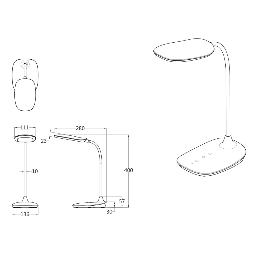 Globo - LED Prigušiva stona lampa na dodir LED/9W/230V 3000K/4000K/6500K CRI 90 crno