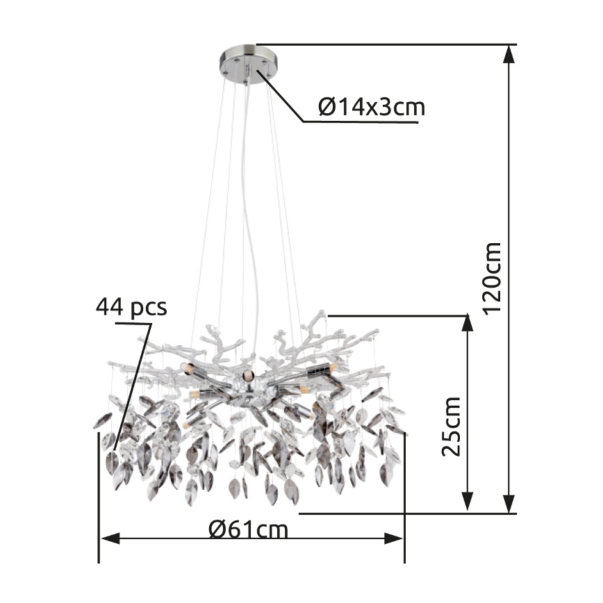 Globo - Luster na sajli 8xG9/8W/230V pr. 61 cm sjajni krom
