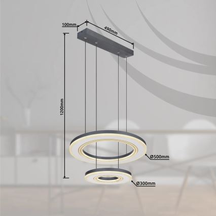 Globo - LED prigušiva luster na sajli LED/50W/230V 2700-6000K prečnik 50 cm crna + daljinski upravljač