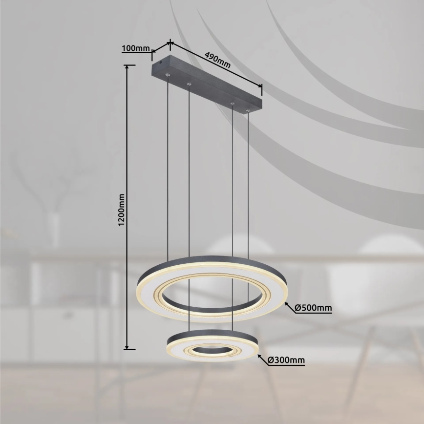 Globo - LED prigušiva luster na sajli LED/50W/230V 2700-6000K prečnik 50 cm crna + daljinski upravljač