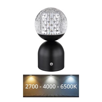 Globo - LED Prigušiva stona lampa na dodir LED/2,5W/3,7V 2700/4000/6500K 1800 mAh USB crno
