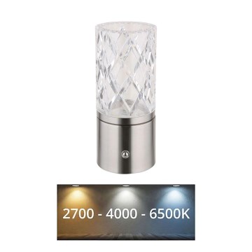 Globo - LED Prigušiva stona lampa na dodir LED/2,5W/3,7V 2700K/4000K/6500K 1800 mAh USB mat krom