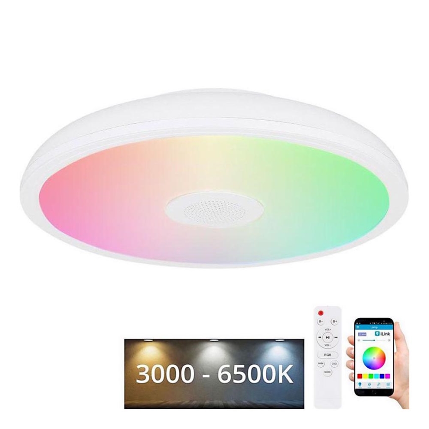 Globo - LED RGBW prigušiva kupatilska svetiljka sa zvučnikom LED/18W/230V 3000-6500K IP44 + daljinski upravljač