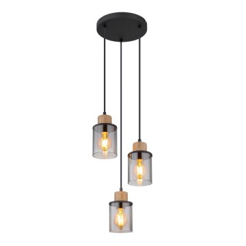 Globo - Luster na sajli 3xE27/15W/230V pr. 27 cm hrast