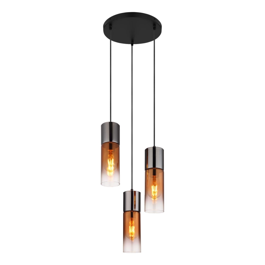 Globo - Luster na sajli 3xE27/25W/230V crno/bakrena