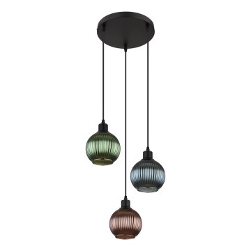 Globo - Luster na sajli 3xE27/25W/230V pr. 36 cm bakreno/zelena/plava
