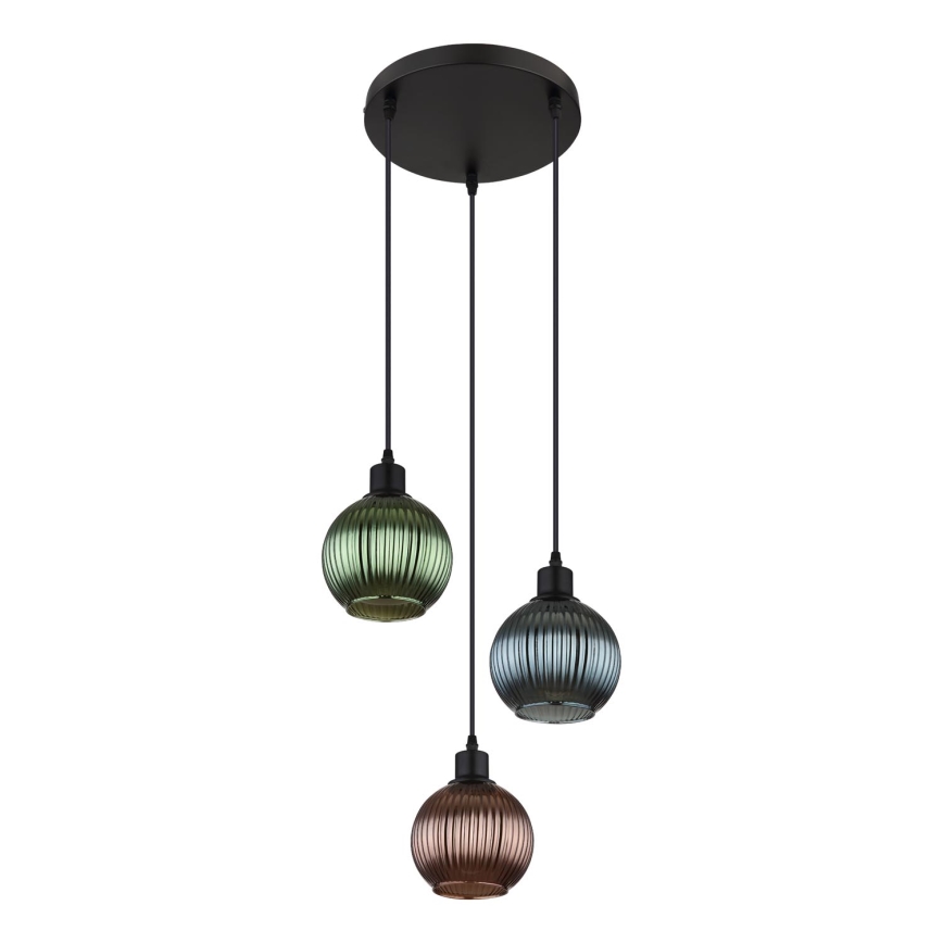 Globo - Luster na sajli 3xE27/25W/230V pr. 36 cm bakreno/zelena/plava