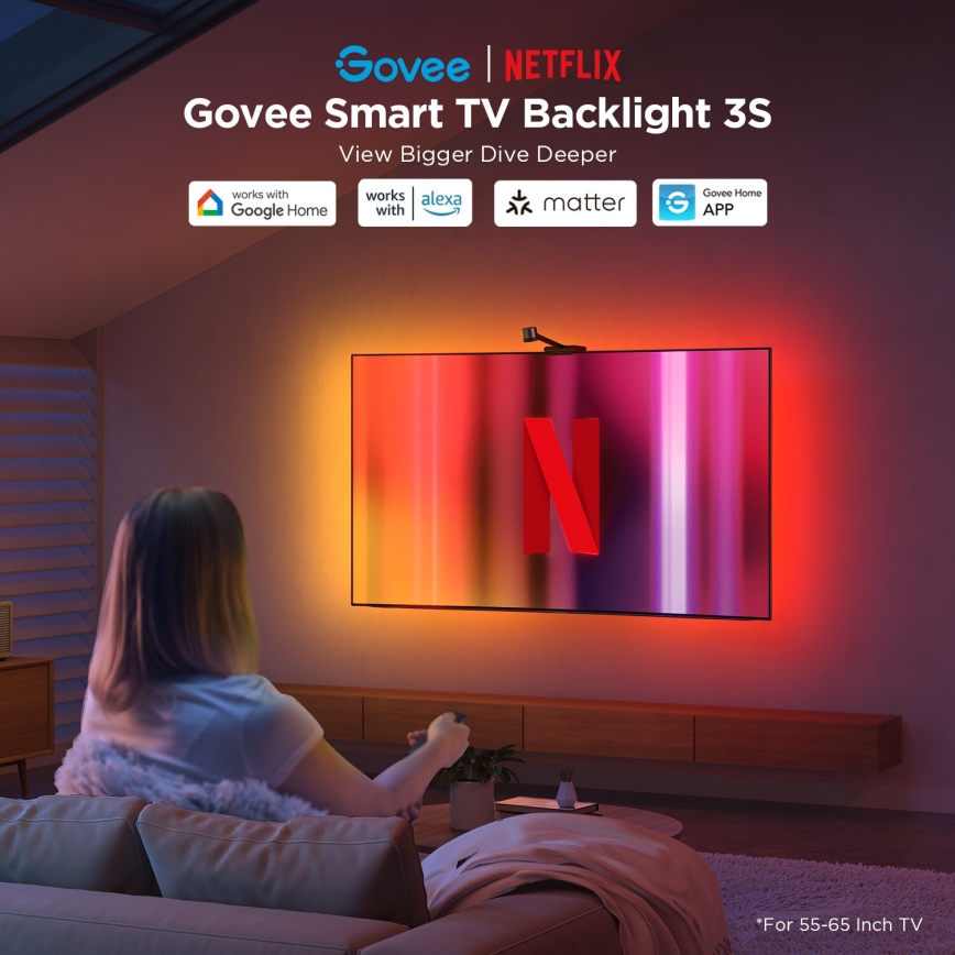 Govee - Backlight 3S Netflix TV 55-65" SMART LED sa pozadinskim osvetljenjem RGBICW Wi-Fi + Daljinski upravljač