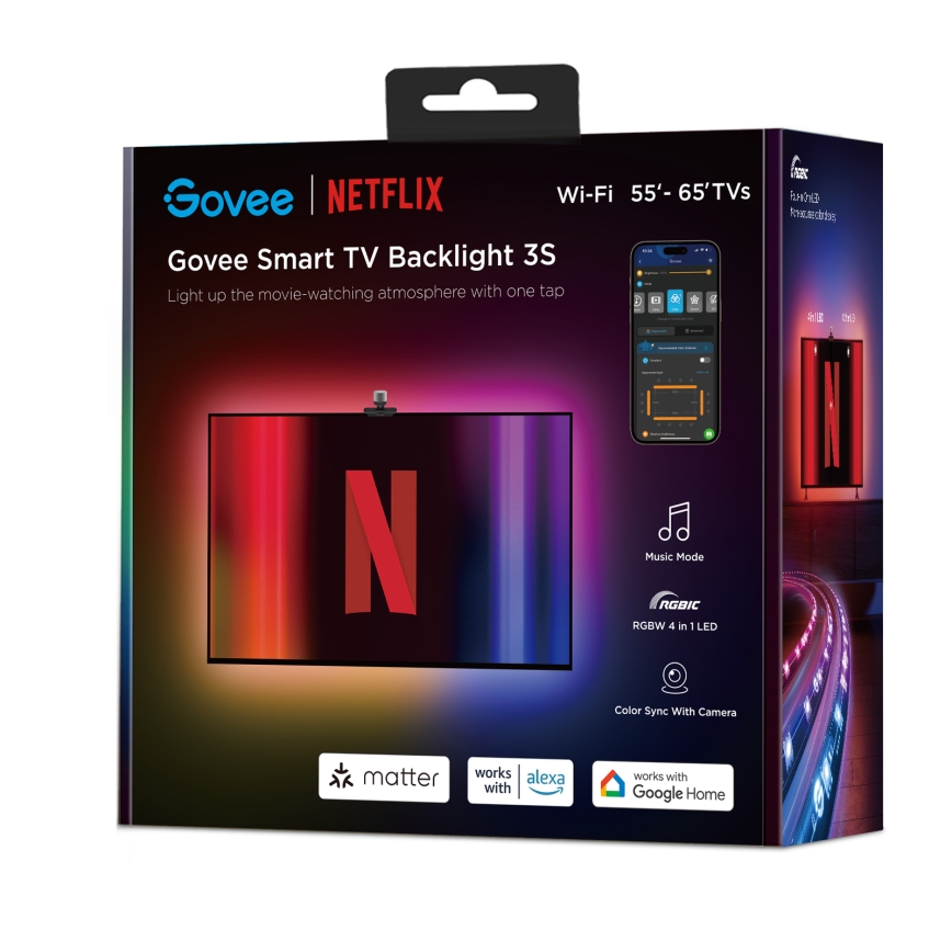 Govee - Backlight 3S Netflix TV 55-65" SMART LED sa pozadinskim osvetljenjem RGBICW Wi-Fi + Daljinski upravljač