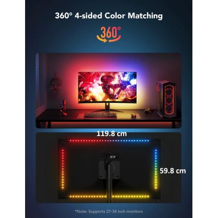 Govee - Dreamview G1 Smart LED RGBIC pozadinsko osvjetljenje monitora 27-34" Wi-Fi