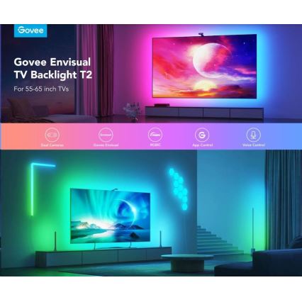 Govee - DreamView T2 DUAL TV 55-65" SMART LED sa pozadinskim osvetljenjem RGBIC Wi-Fi + Daljinski upravljač