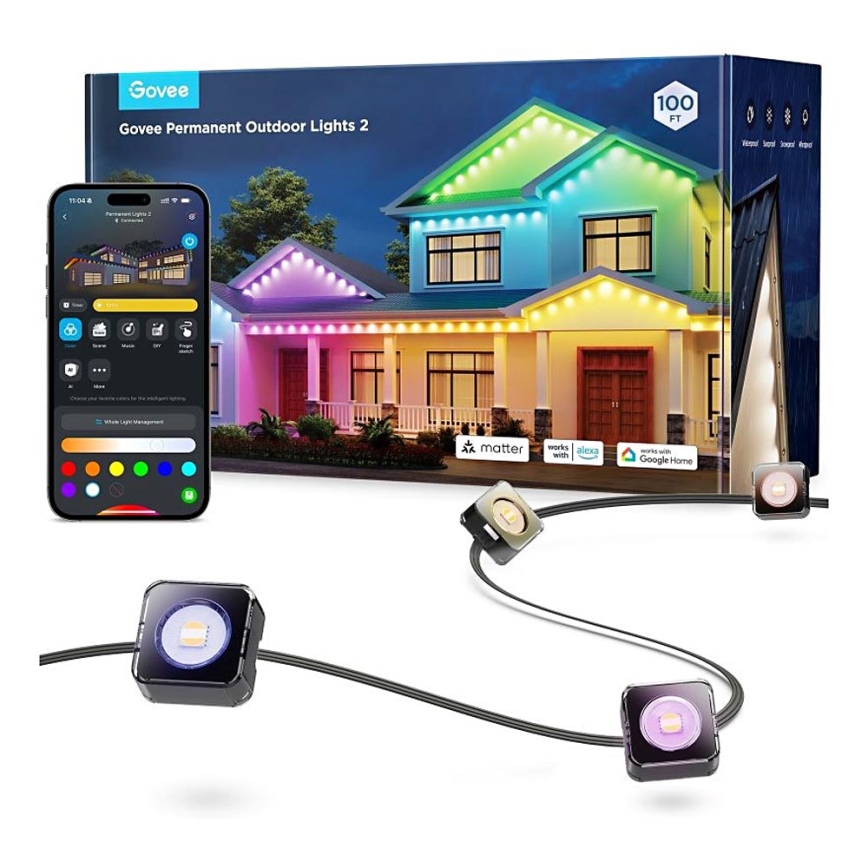 Govee - LED RGBIC niz spuštenih svetala 30m Wi-Fi Matter IP67