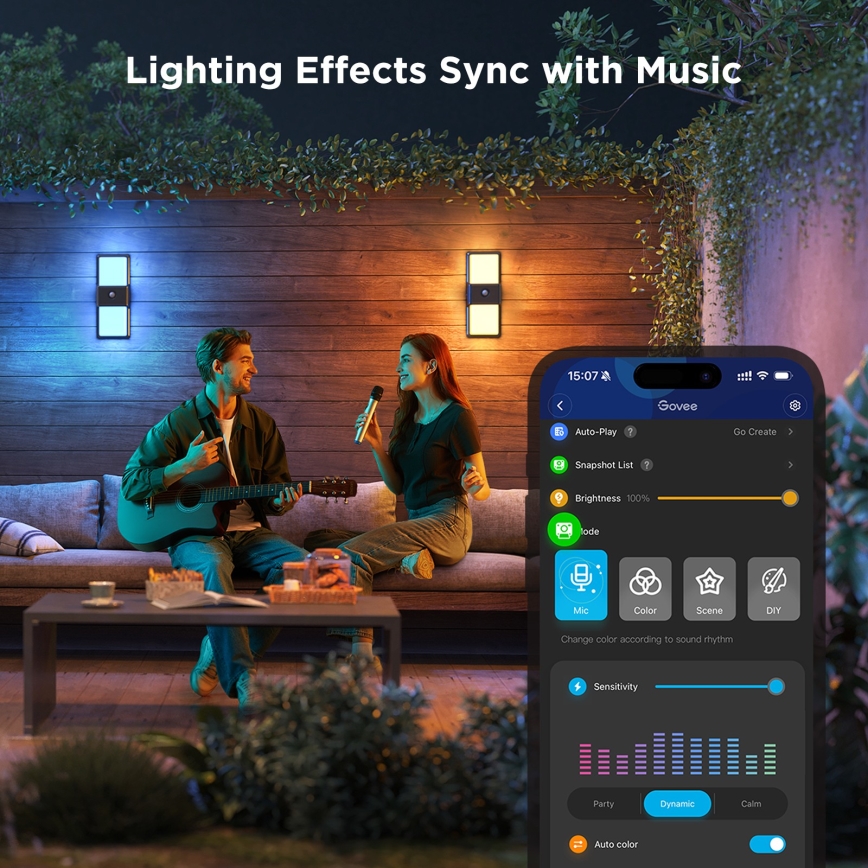 Govee - LED RGBIC Prigušiva spoljna zidna lampa sa senzorom LED/230V IP65 2700-6500K Wi-Fi