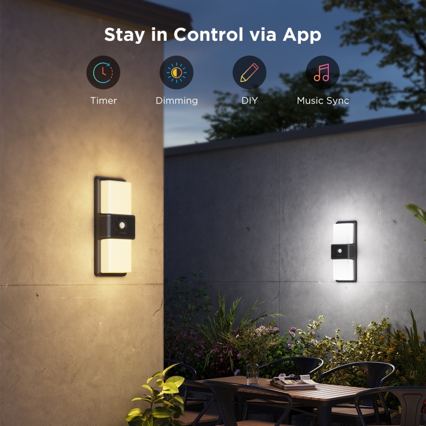 Govee - LED RGBIC Prigušiva spoljna zidna lampa sa senzorom LED/230V IP65 2700-6500K Wi-Fi